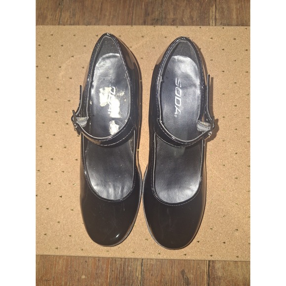 Soda Shoes - Soda Black Patent Mary Jane Shoes Chunky Block Heel Lug Sole Platform‎ Size 7